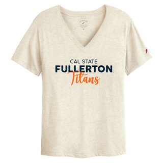 Cal State Fullerton Script V- Neck Tee - Heather Sand